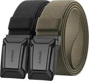 JUKMO Stretch Tactical Belt for Men,2 Pack Military Work Rigger Hiking 1.5" Elastic Nylon Web Quick Release Belt in Gift Box