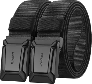 JUKMO Stretch Tactical Belt for Men,2 Pack Military Work Rigger Hiking 1.5" Elastic Nylon Web Quick Release Belt in Gift Box