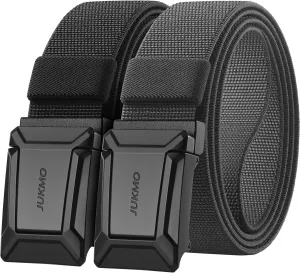 JUKMO Stretch Tactical Belt for Men,2 Pack Military Work Rigger Hiking 1.5" Elastic Nylon Web Quick Release Belt in Gift Box