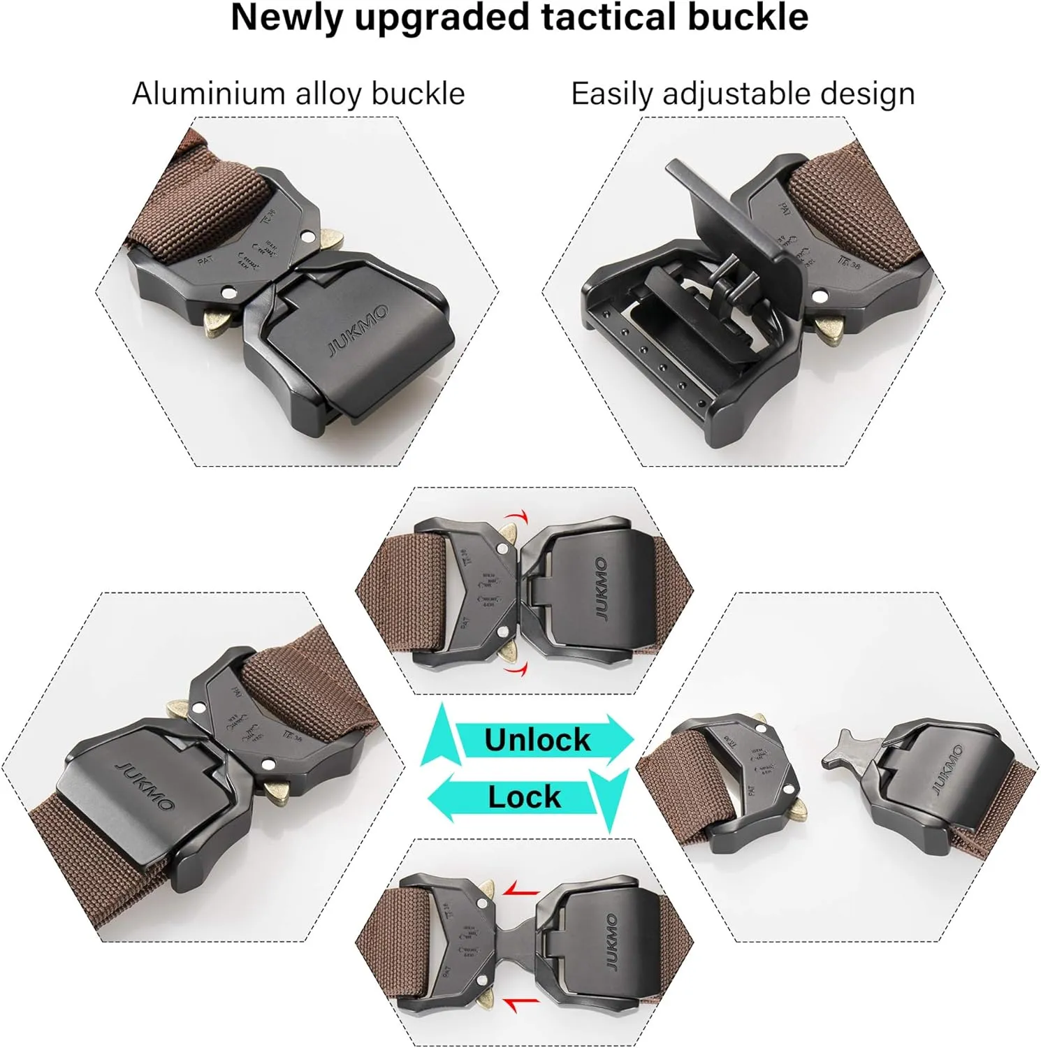 JUKMO Tactical Belt, 2 Pack Military Hiking Rigger 1.5" Nylon Web Work Belt with Heavy Duty Quick Release Buckle