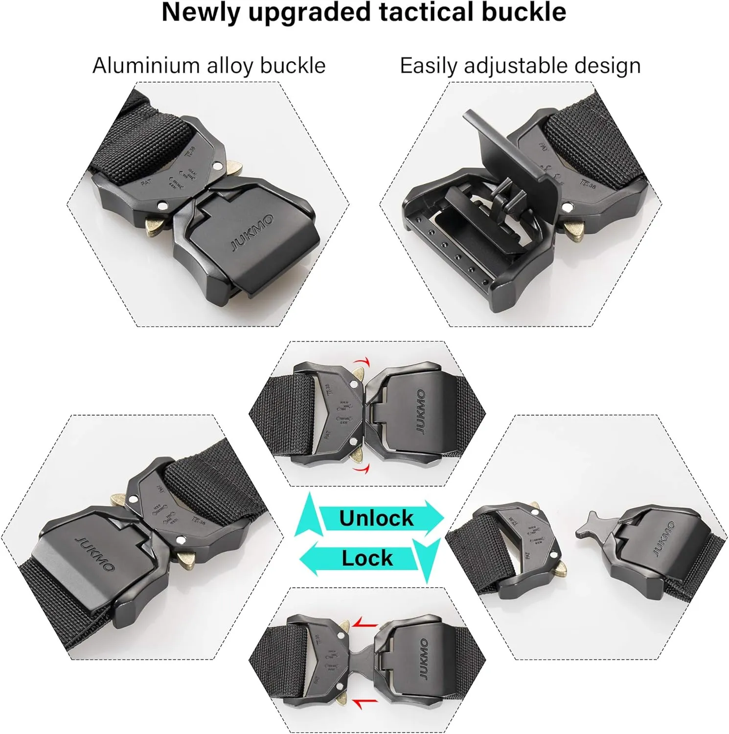 JUKMO Tactical Belt, 2 Pack Military Hiking Rigger 1.5" Nylon Web Work Belt with Heavy Duty Quick Release Buckle
