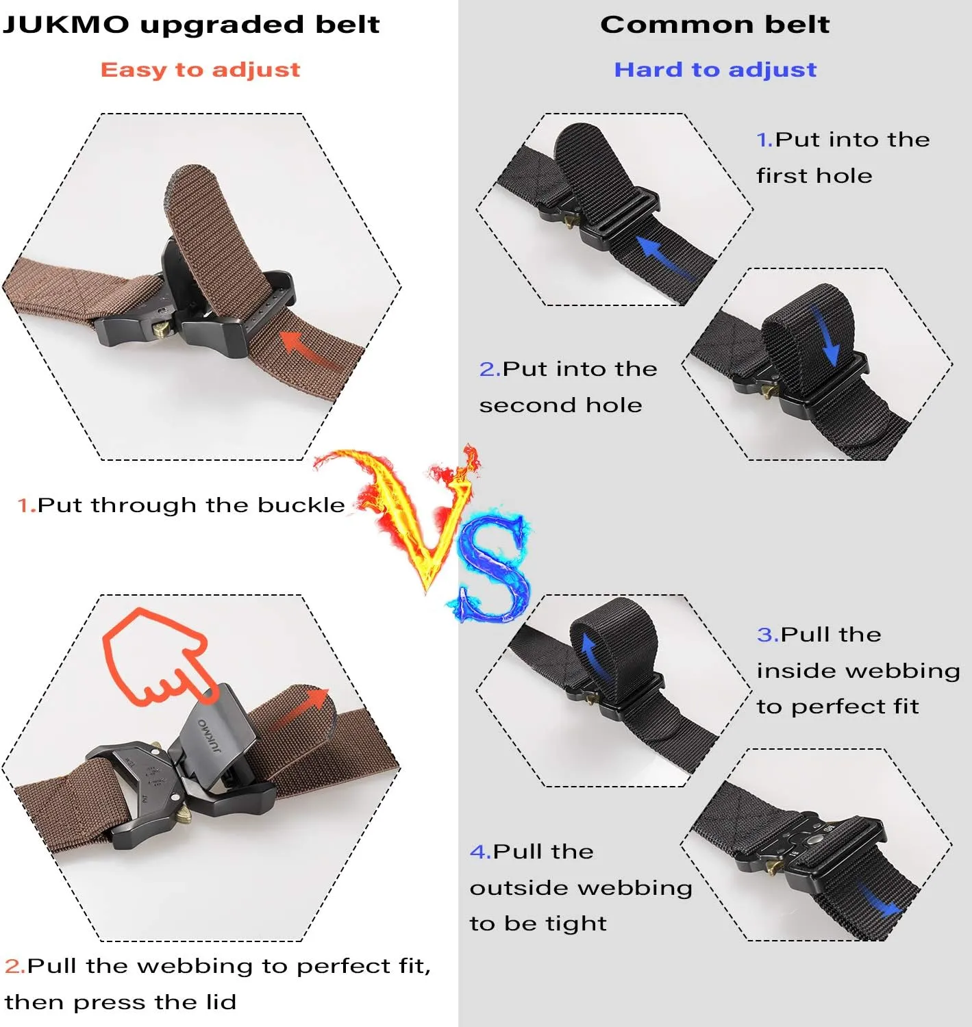 JUKMO Tactical Belt, 2 Pack Military Hiking Rigger 1.5" Nylon Web Work Belt with Heavy Duty Quick Release Buckle
