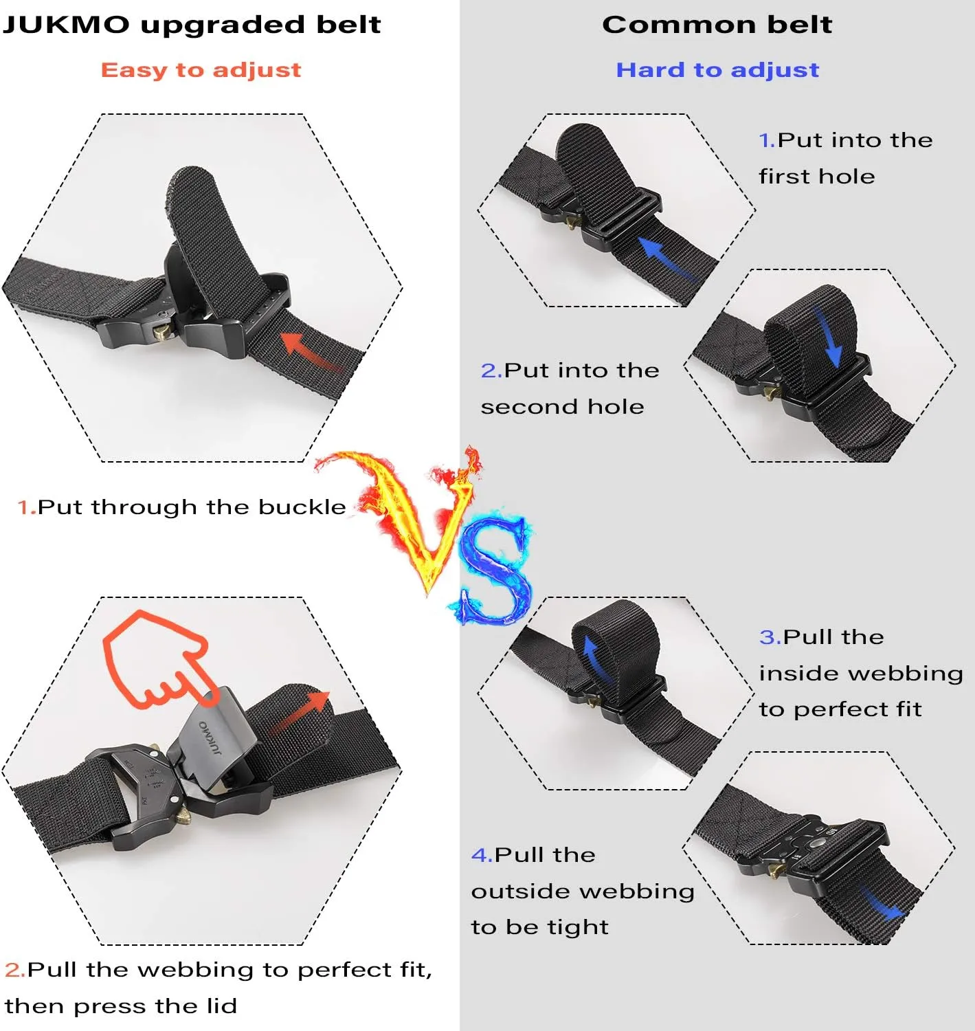 JUKMO Tactical Belt, 2 Pack Military Hiking Rigger 1.5" Nylon Web Work Belt with Heavy Duty Quick Release Buckle