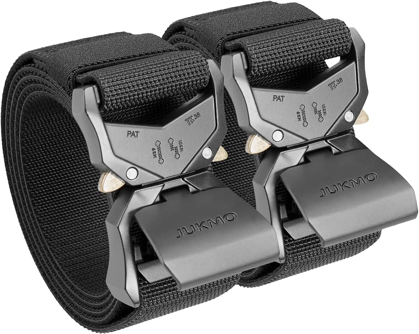 JUKMO Tactical Belt, 2 Pack Military Hiking Rigger 1.5" Nylon Web Work Belt with Heavy Duty Quick Release Buckle