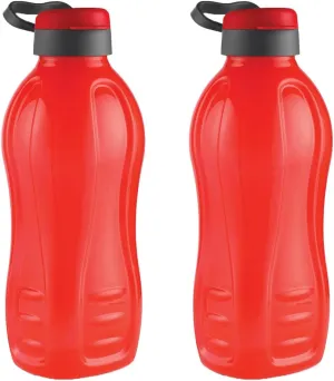 Jumbo 2 Litre Water Bottle, 100% Leak Proof, BPA Free Premium Plastic Bottle, for Home, Office & Gym, Sturdy with Holder, Pack of 2 (Red)