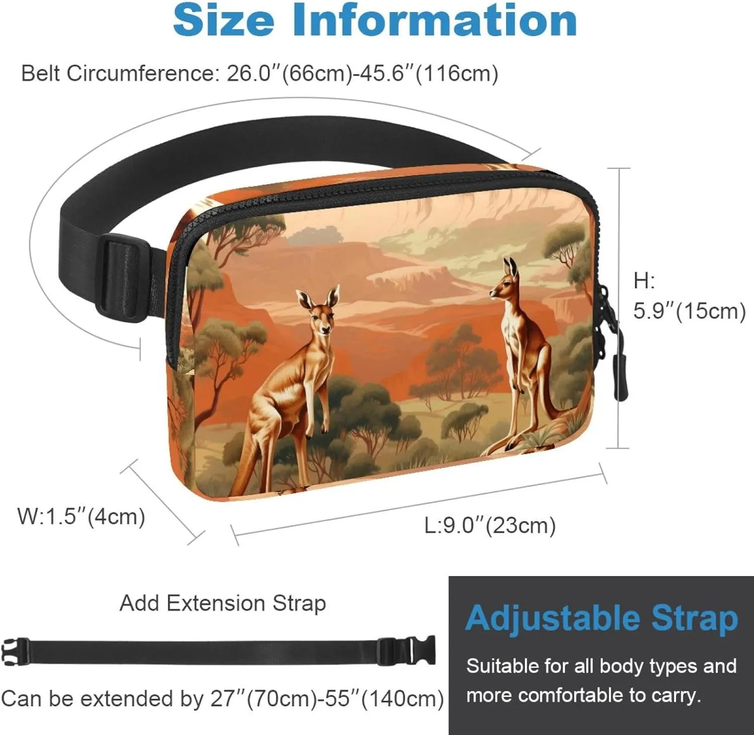 Jungle Kangaroo-1543 Crossbody Fanny Pack for Men&Women,Belt Bag for Travel Casual Walking Running Hiking Cycling
