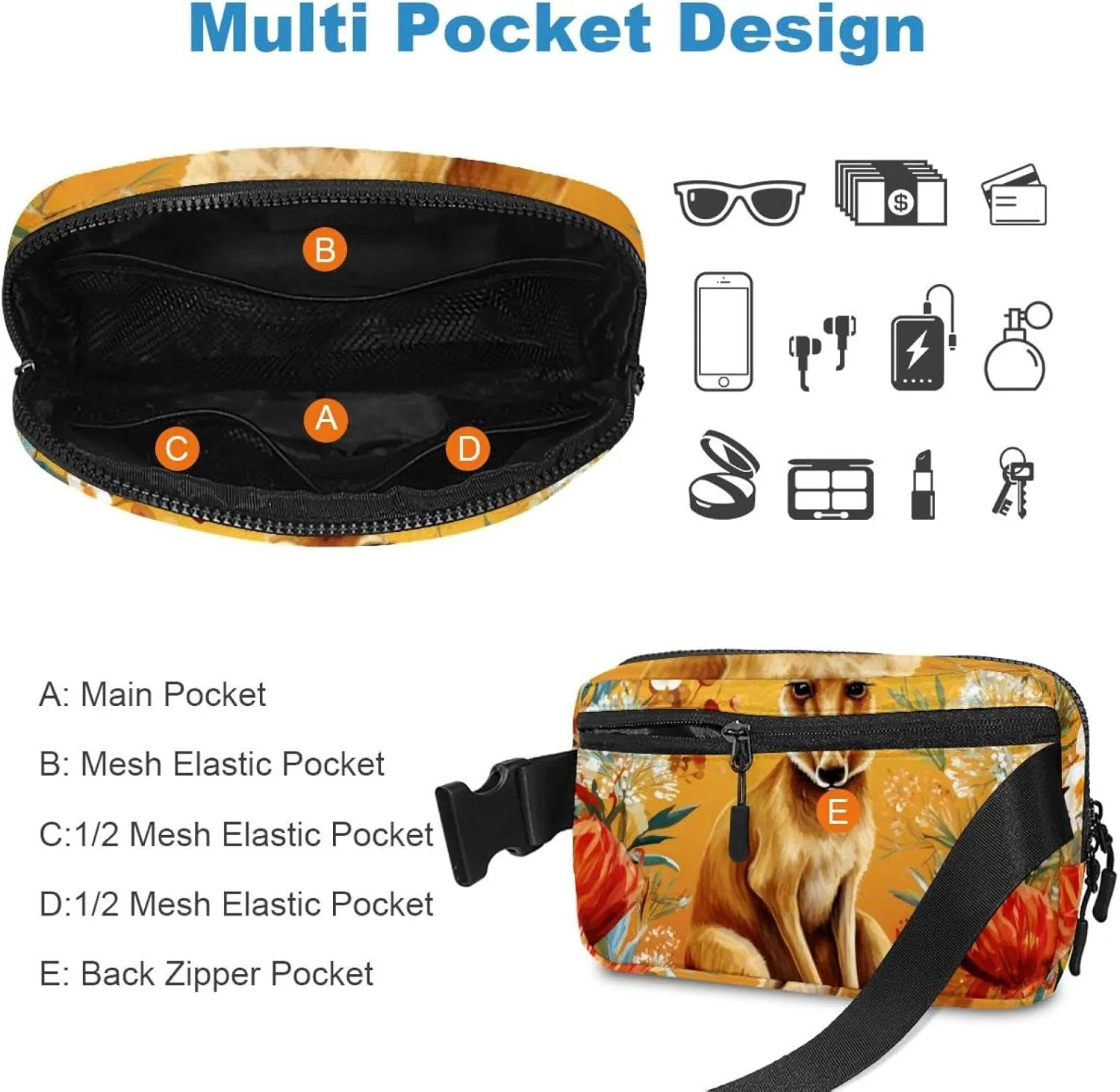 Jungle Kangaroo-1544 Belt Bag for Men and Women Fanny Pack,Belt Bag with Adjustable Strap,Fashion Crossbody Everywhere Belt Bag for Travel Outdoors Running Hiking