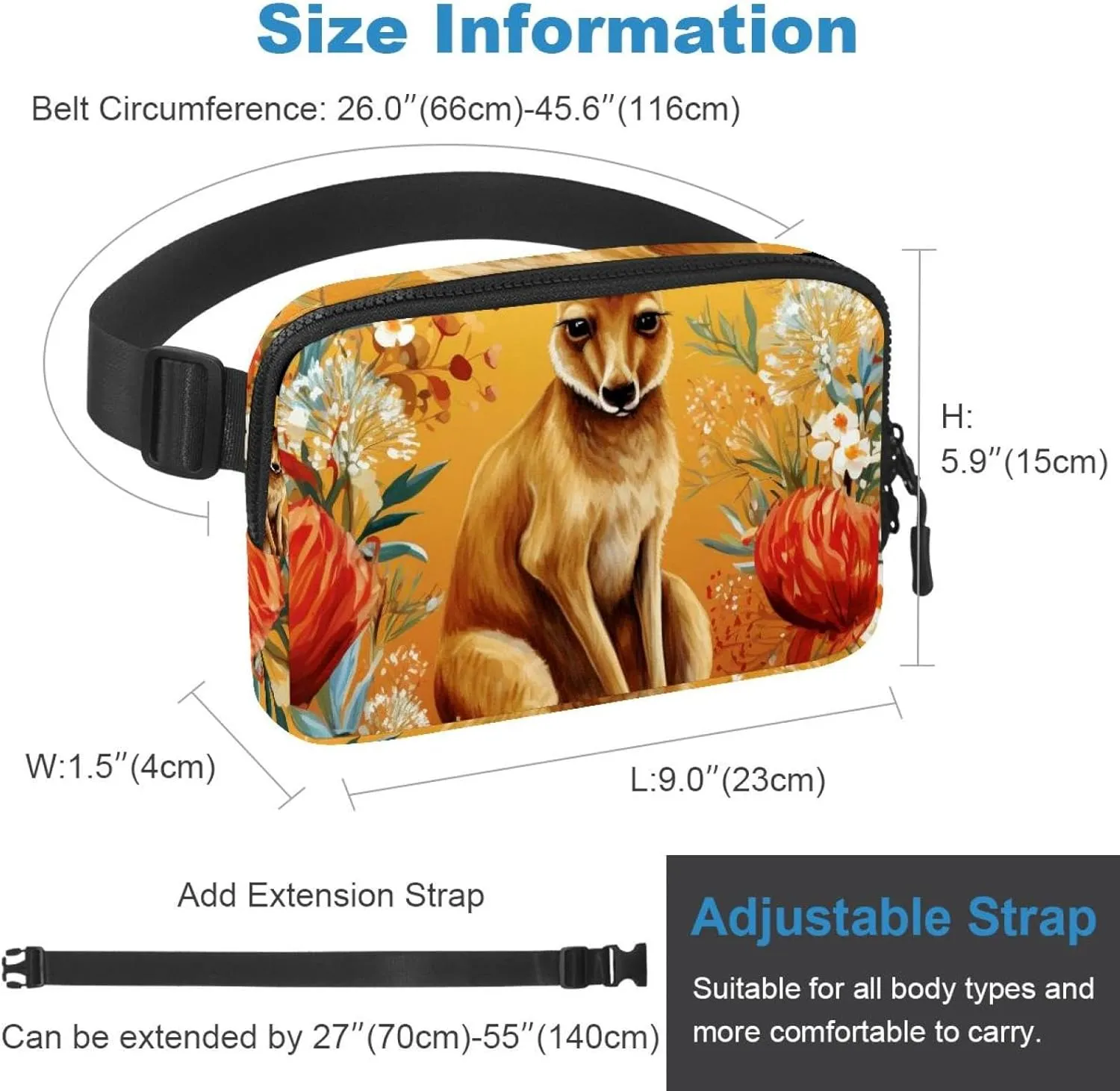 Jungle Kangaroo-1544 Belt Bag for Men and Women Fanny Pack,Belt Bag with Adjustable Strap,Fashion Crossbody Everywhere Belt Bag for Travel Outdoors Running Hiking