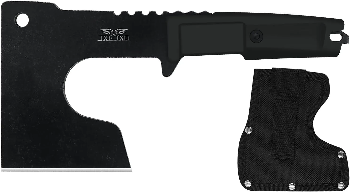 JXE JXO Camping and Survival Hatchet, 9.8" Full Tang Mini Camping Axe, Ergonomic Rubber Handle, Come with Durable Nylon Sheath