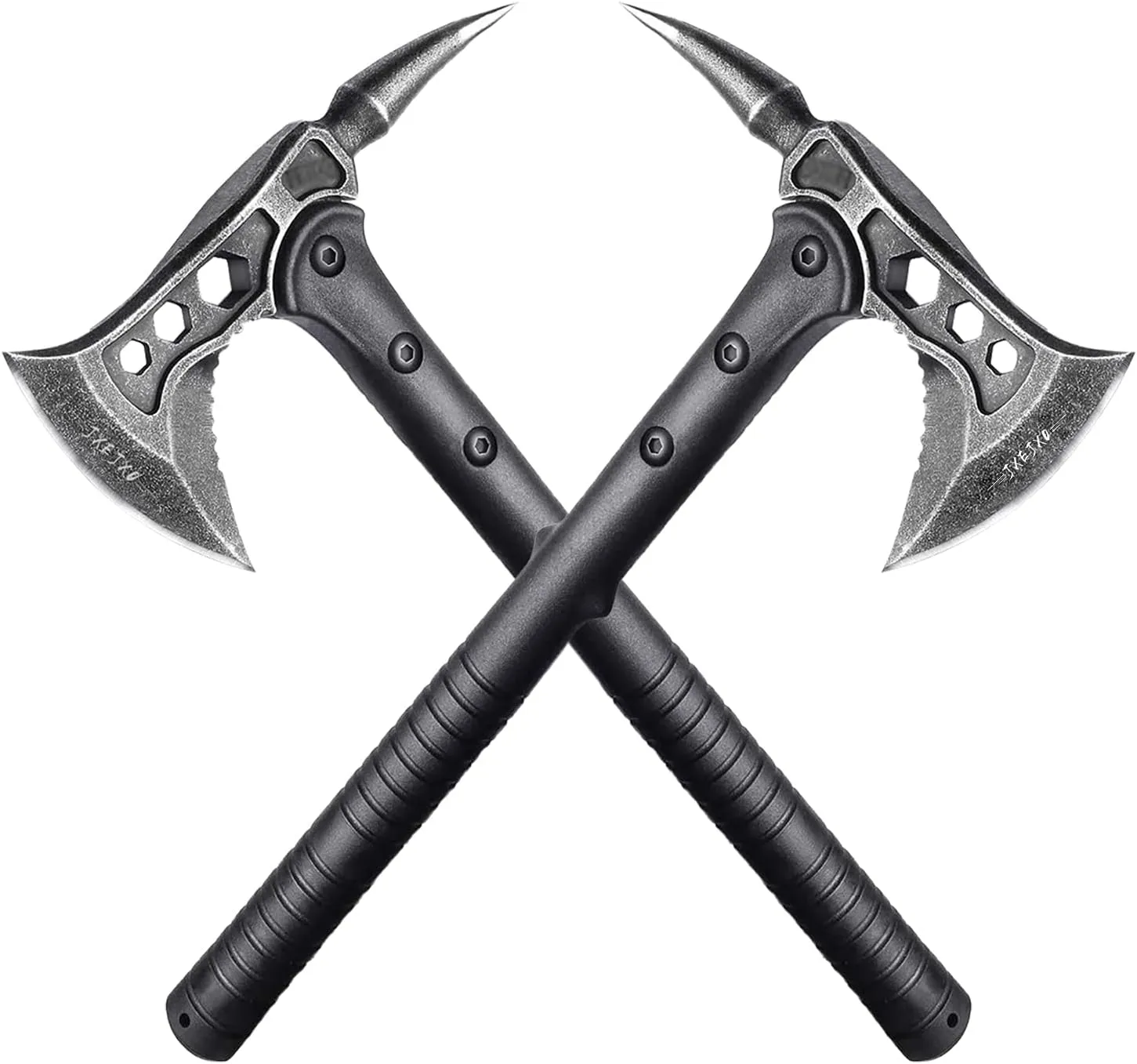 JXE JXO Camping Axe, Throwing Tactical Tomahawk with Spike, Survival Hatchet with Sheath, Nylon Fiber Handle for Outdoor Survival Hiking Camping （2 Pack）