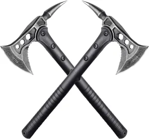 JXE JXO Camping Axe, Throwing Tactical Tomahawk with Spike, Survival Hatchet with Sheath, Nylon Fiber Handle for Outdoor Survival Hiking Camping （2 Pack）