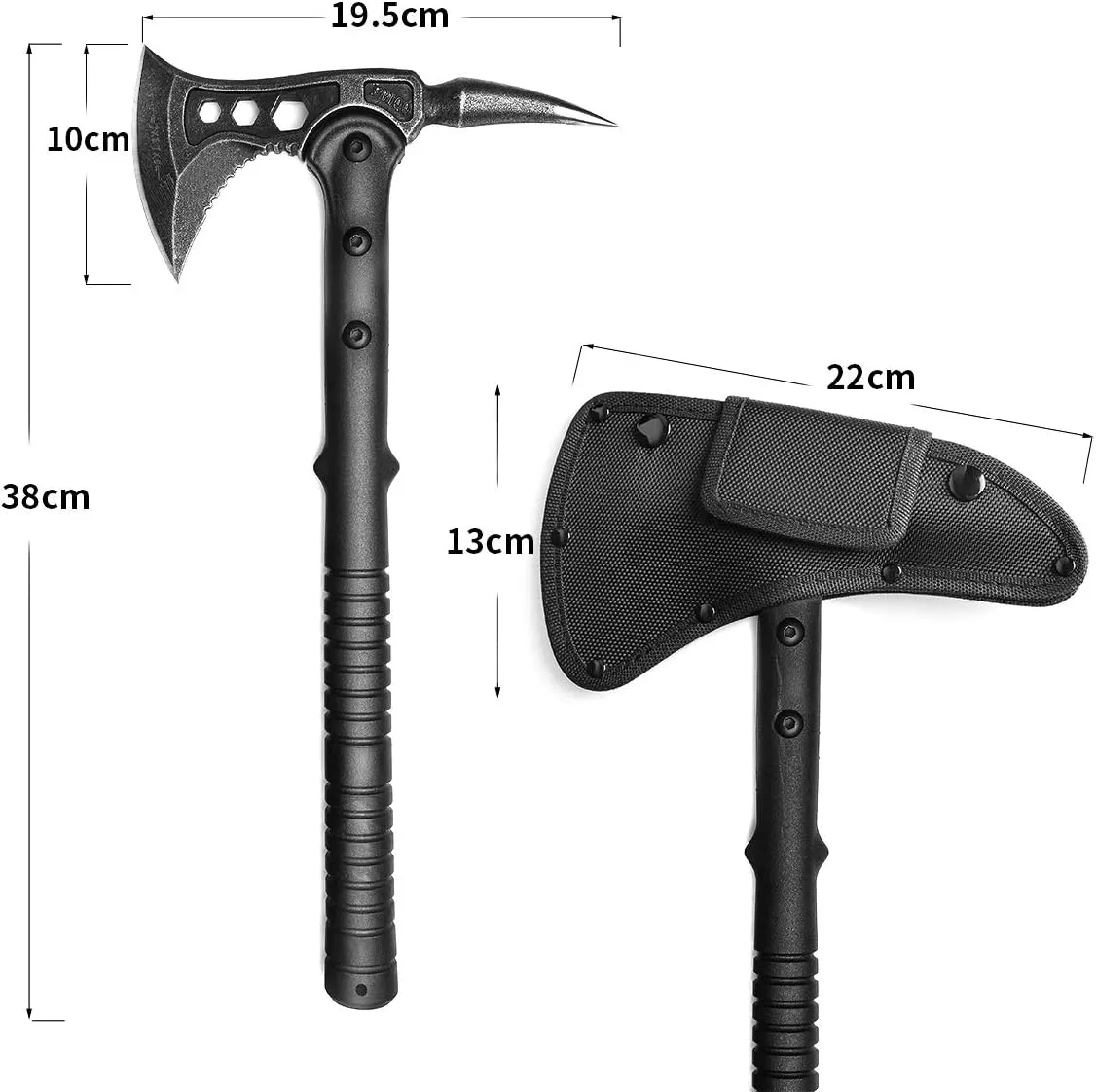 JXE JXO Camping Axe, Tomahawk with Spike, Survival Hatchet with Sheath, Nylon Fiber Handle for Outdoor Survival Hiking Camping （14.5 inch）