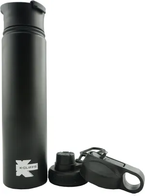 K-Cliffs Double Wall Vacuum Insulated Stainless Sport Water Bottle Thermo Travel Flask Coffee Mug with 3 Lids Straw Coffee Sport Cap BPA Free