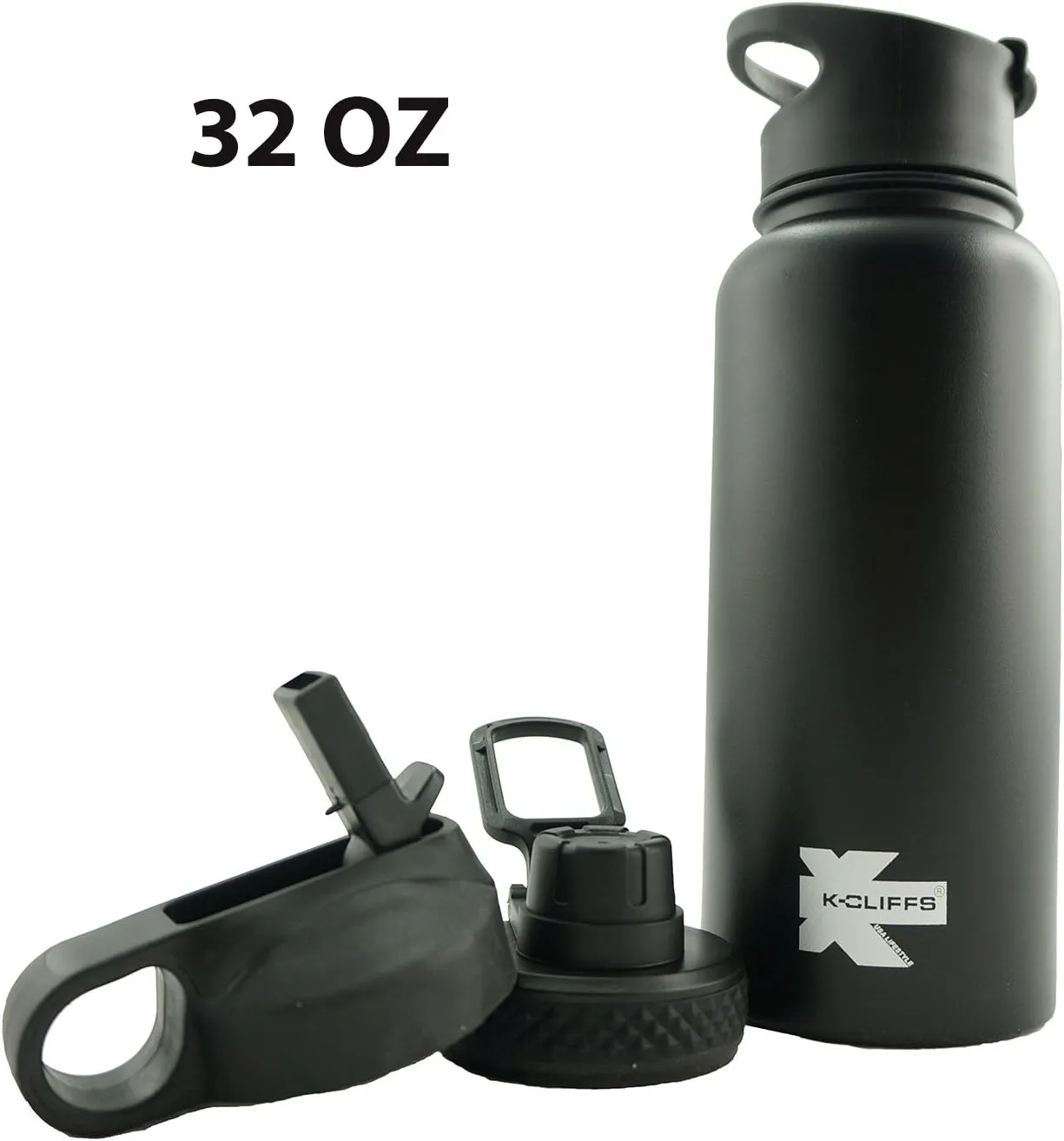 K-Cliffs Double Wall Vacuum Insulated Stainless Sport Water Bottle Thermo Travel Flask Coffee Mug with 3 Lids Straw Coffee Sport Cap BPA Free