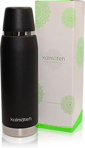 KALMATEH Thermos- Double Walled Vacuum Insulated Stainless Steel Thermos (760ml) Precise Pouring & Heat Retention- For Yerba Mate, Coffee, Tea, Camping (Black)