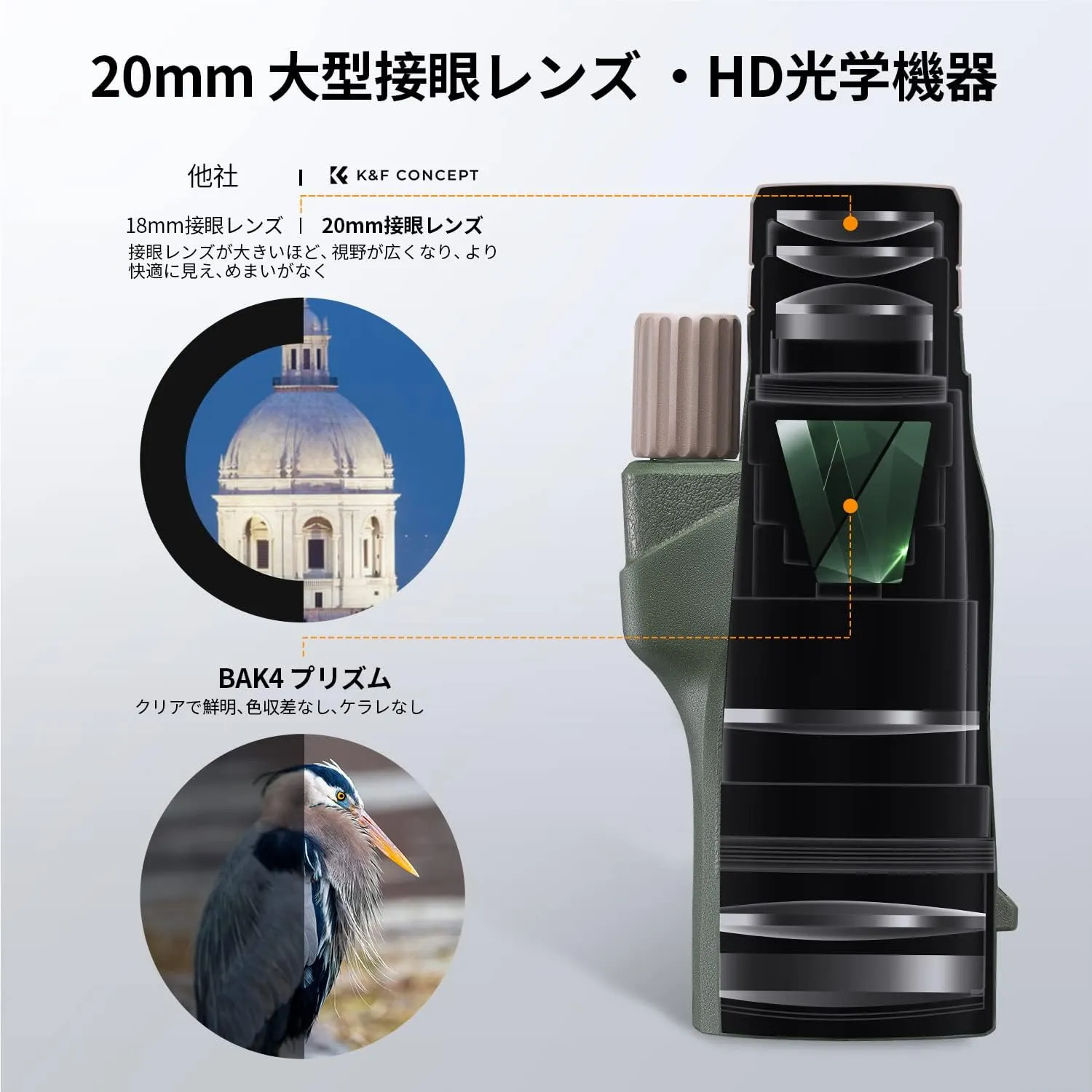K&F Concept® IP68 10 Meters Waterproof 12X50 Monocular Telescope with Cleaning Cloth, Scope BAK-4 Prism FMC for Stargazing, Birdwatching, Hunting, Camping, Traveling, HD Monocular for Adults