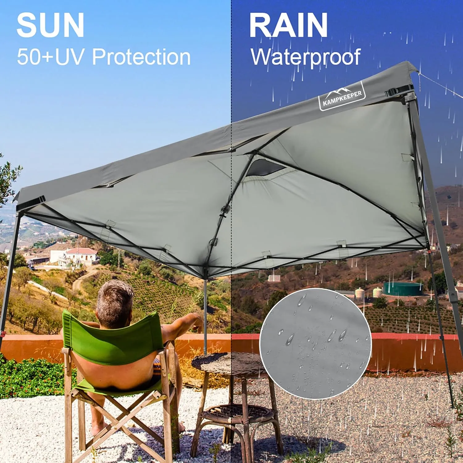 KAMPKEEPER 10x10 Replacement Top Pop Up Canopy Tent Top Cover Roof with Air Vent and Adjustable Elastic Strap, Polyester UV Waterproof for Outdoor Garden Patio Pavilion Sun Shade(Top Only) (Dark Grey)