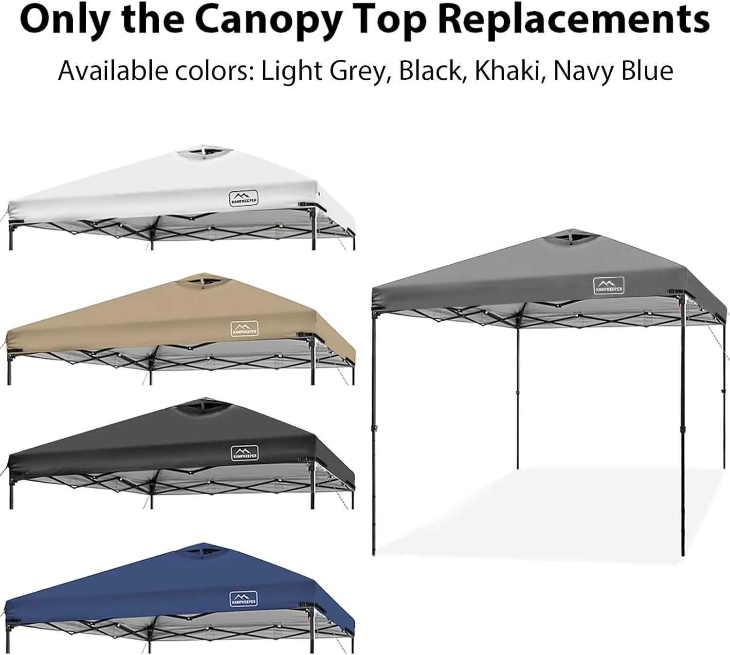 KAMPKEEPER 10x10 Replacement Top Pop Up Canopy Tent Top Cover Roof with Air Vent and Adjustable Elastic Strap, Polyester UV Waterproof for Outdoor Garden Patio Pavilion Sun Shade(Top Only) (Dark Grey)