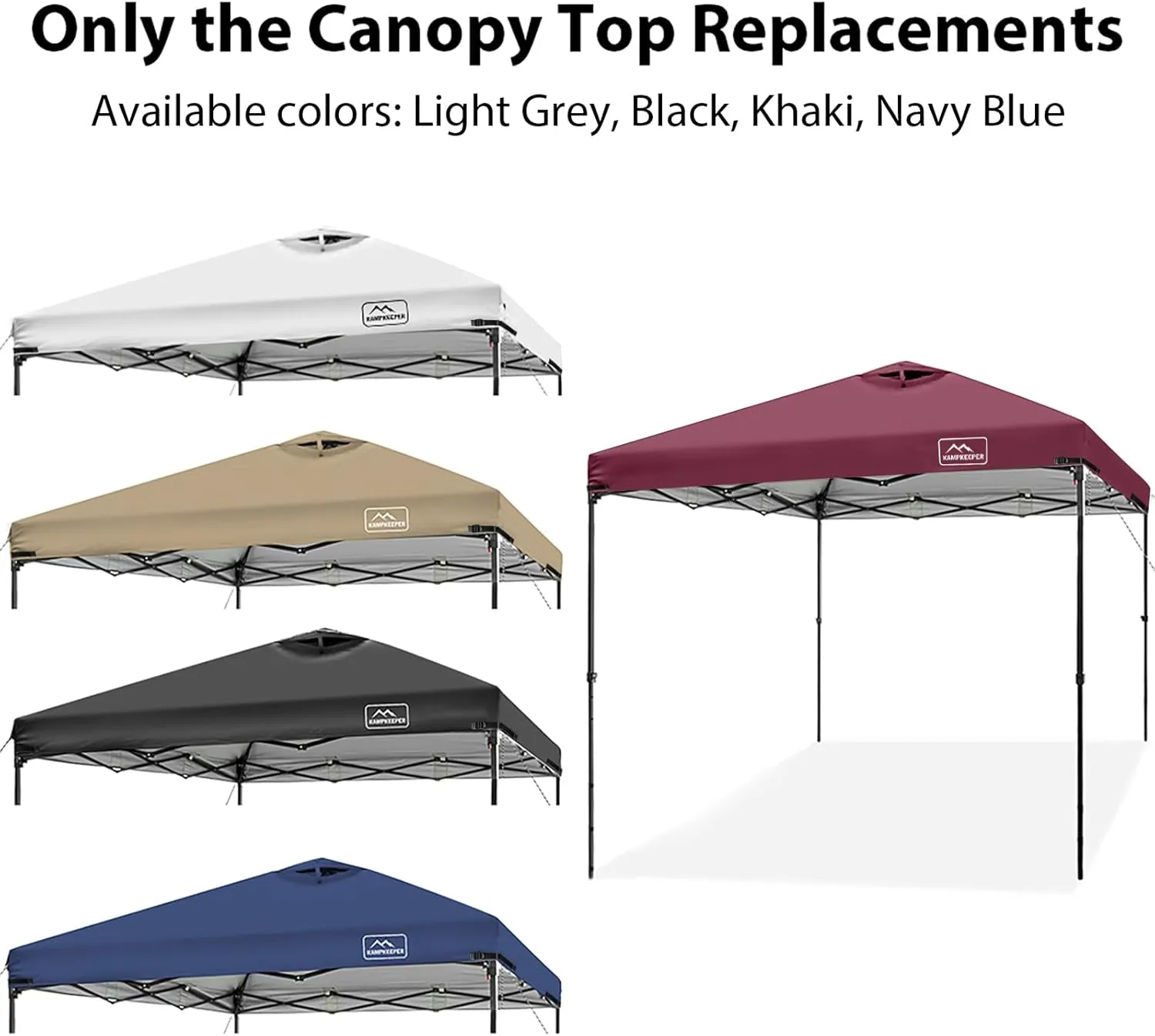 KAMPKEEPER 10x10 Replacement Top Pop Up Canopy Tent Top Cover Roof with Air Vent and Adjustable Elastic Strap, Polyester UV Waterproof for Outdoor Garden Patio Pavilion Sun Shade(Top Only) (Red)