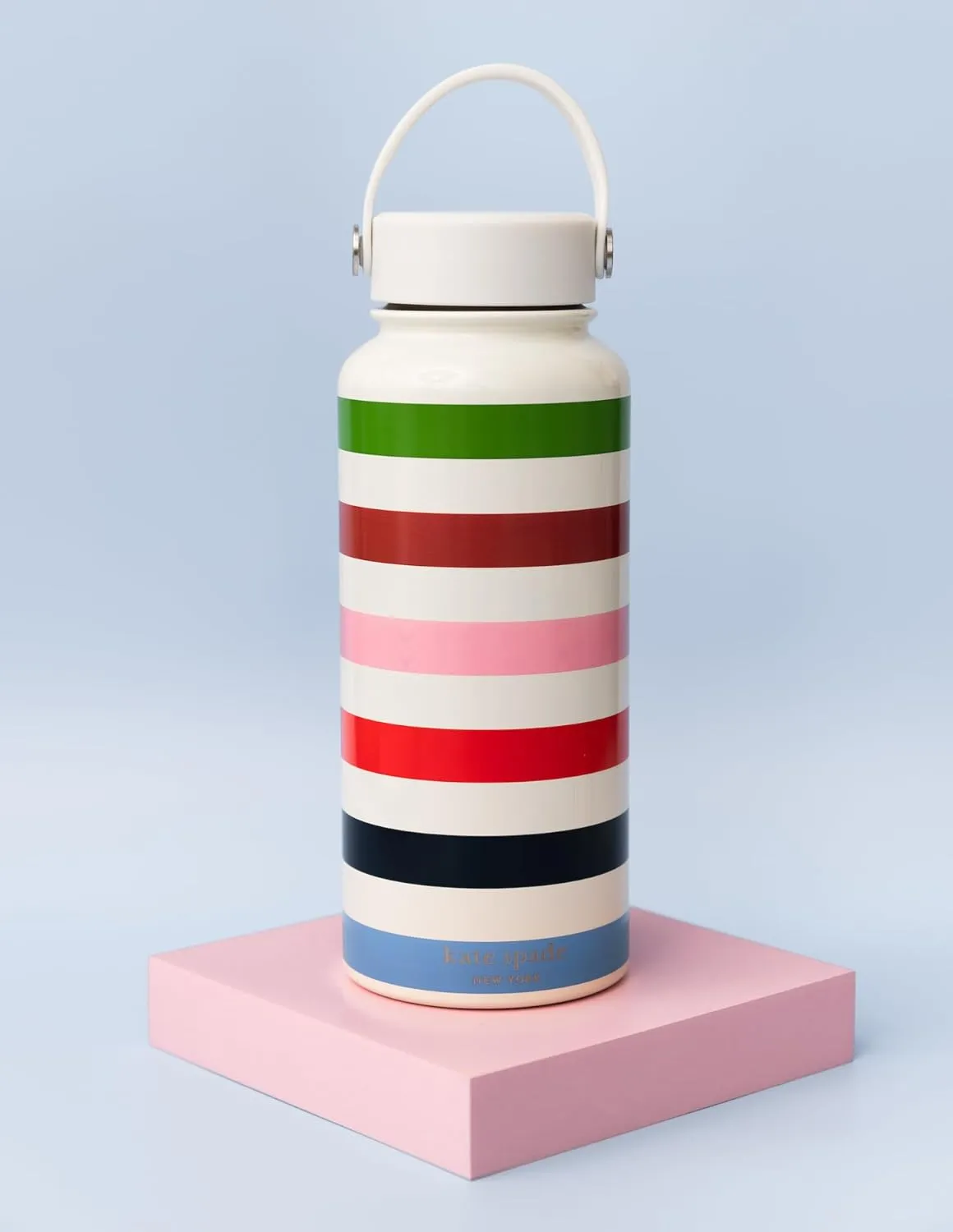 kate spade new york Large Insulated Stainless Steel Water Bottle, 33 Ounce Metal Water Bottle, Double Wall Travel Tumbler with Lid, Adventure Stripe