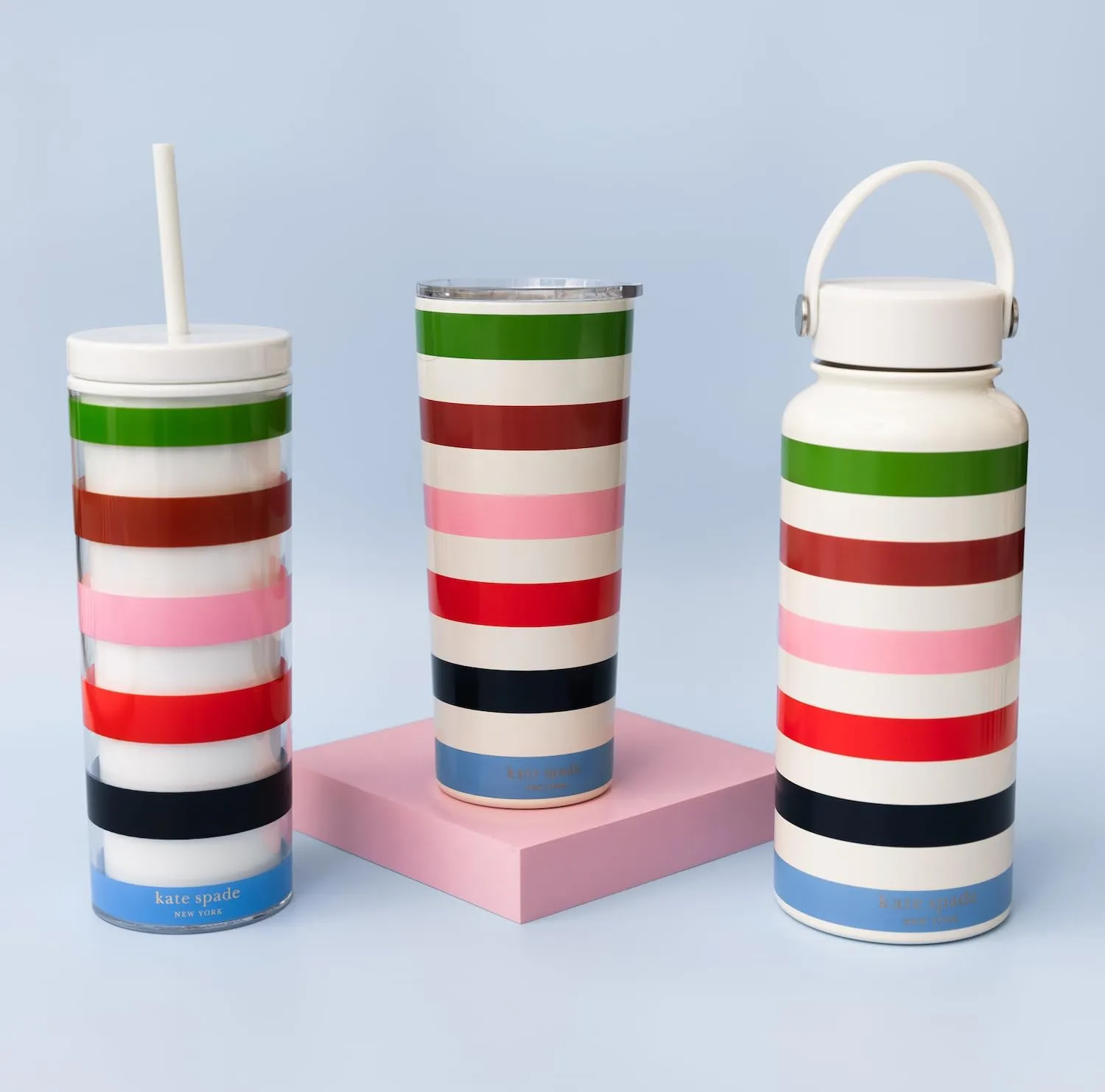 kate spade new york Large Insulated Stainless Steel Water Bottle, 33 Ounce Metal Water Bottle, Double Wall Travel Tumbler with Lid, Adventure Stripe