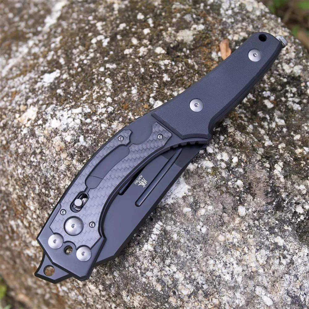 KATSU Camping Folding Hatchet, Pocket Folding Japanese Tactical Axe with Axis Lock for Survival, Outdoors, Wood Cutting and Splitting, Sakura Blade Nemoto Design