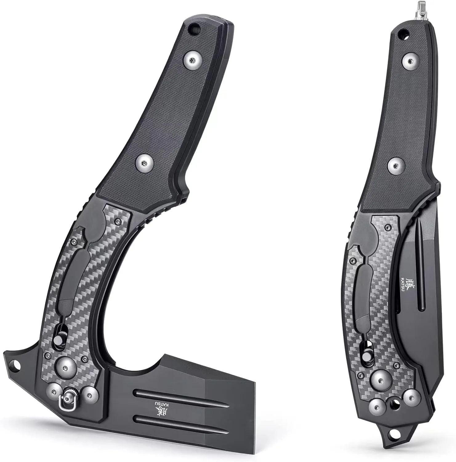 KATSU Camping Folding Hatchet, Pocket Folding Japanese Tactical Axe with Axis Lock for Survival, Outdoors, Wood Cutting and Splitting, Sakura Blade Nemoto Design