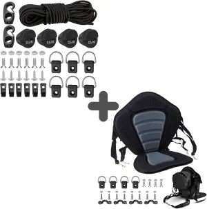 Kayak Seat Deluxe Padded Fishing Boat Seat and 4 PCs Kayak Scupper Plugs Kit and 8 Feet Kayak Bungee Cord Fishing Rigging Kits