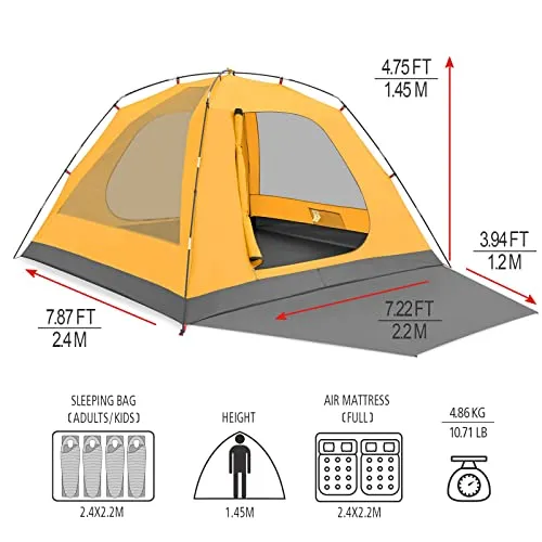 KAZOO Large 4 Person Camping Tent Outdoor Waterproof