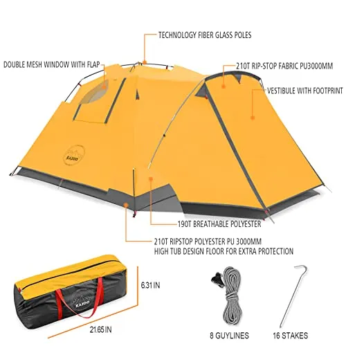 KAZOO Large 4 Person Camping Tent Outdoor Waterproof