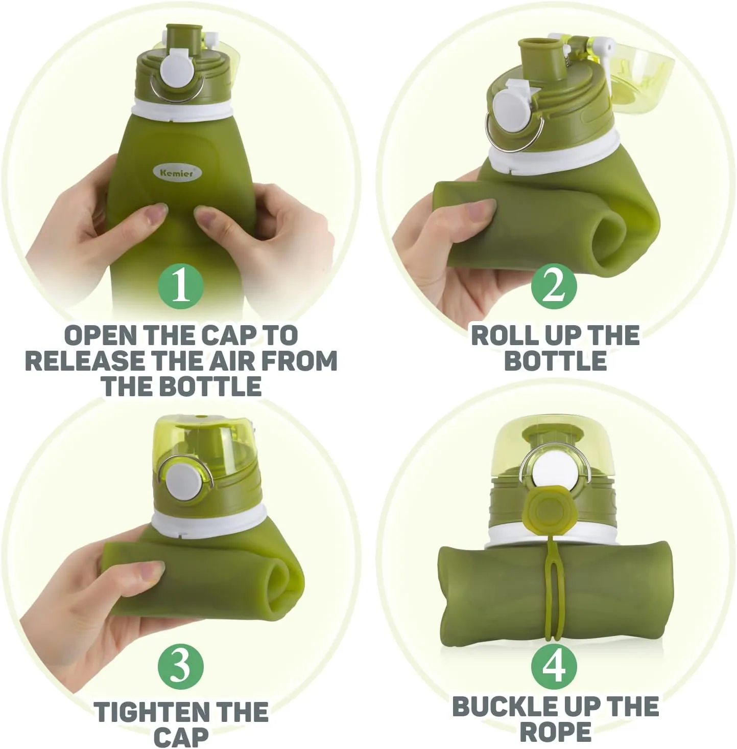 Kemier Collapsible Silicone Water Bottles-750ML,Medical Grade,BPA Free Travel Water Bottle Can Roll Up,26oz,Leak Proof Foldable Sports & Outdoor Water Bottles