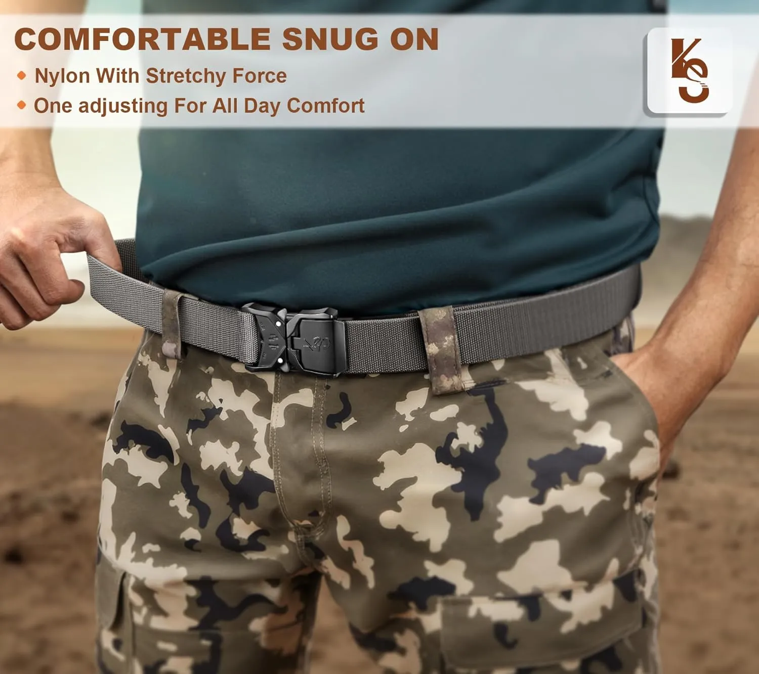 KEMISANT Men Tactical Belt,Stretch Nylon Belt Adjustable for Rigger Military Heavy Duty Work 1.5"-Quick Release