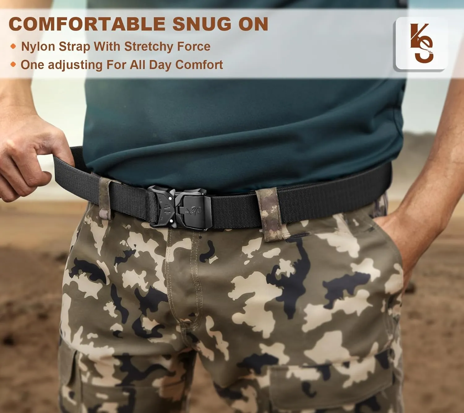 KEMISANT Men Tactical Belt,Stretch Nylon Belt Adjustable for Rigger Military Heavy Duty Work 1.5"-Quick Release