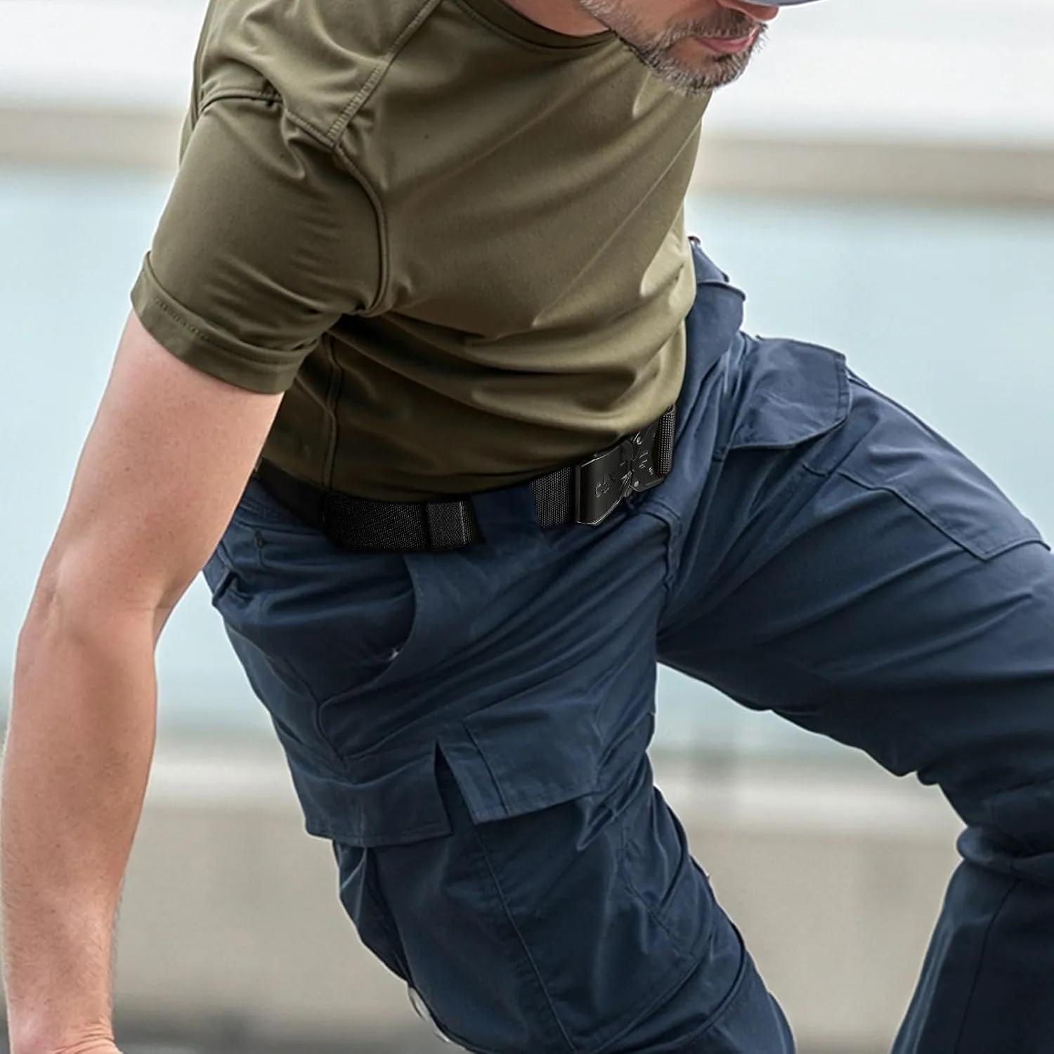 KEMISANT Men Tactical Belt,Stretch Nylon Belt Adjustable for Rigger Military Heavy Duty Work 1.5"-Quick Release