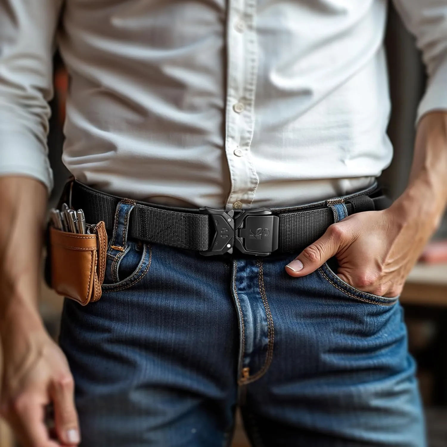 KEMISANT Men Tactical Belt,Stretch Nylon Belt Adjustable for Rigger Military Heavy Duty Work 1.5"-Quick Release