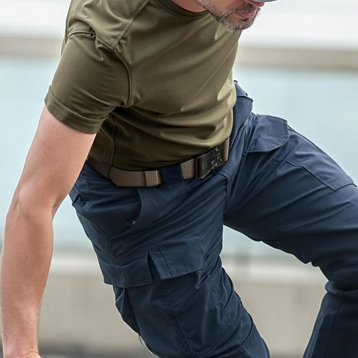KEMISANT Men Tactical Belt,Stretch Nylon Belt Adjustable for Rigger Military Heavy Duty Work 1.5"-Quick Release