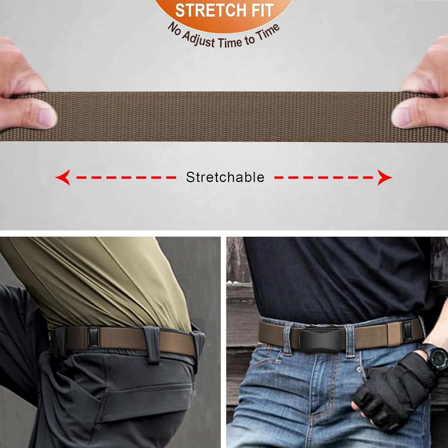 KEMISANT Mens Belt, Military Tactical Stretch Web Nylon Belt For Gift Men Hiking Hunting 1.5",Cut For Fit