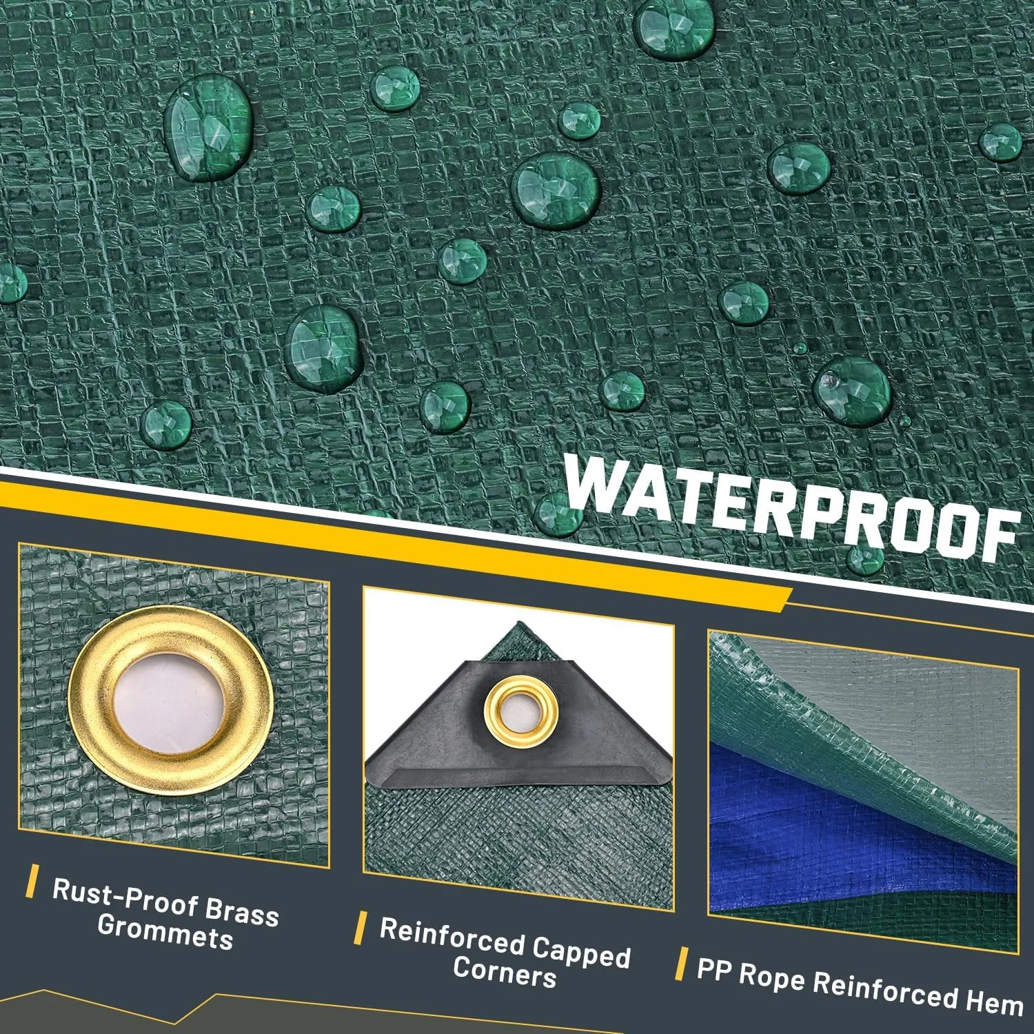 Kesfitt Tarp Heavy Duty Waterproof 12x16FT,16 Mil Thick Tarps Tear&Fade Resistant,UV Resistant,Poly Tarp Cover with Grommets and Reinforced Edges for Outdoor Camping Pools Boat Car(Green/Blue)