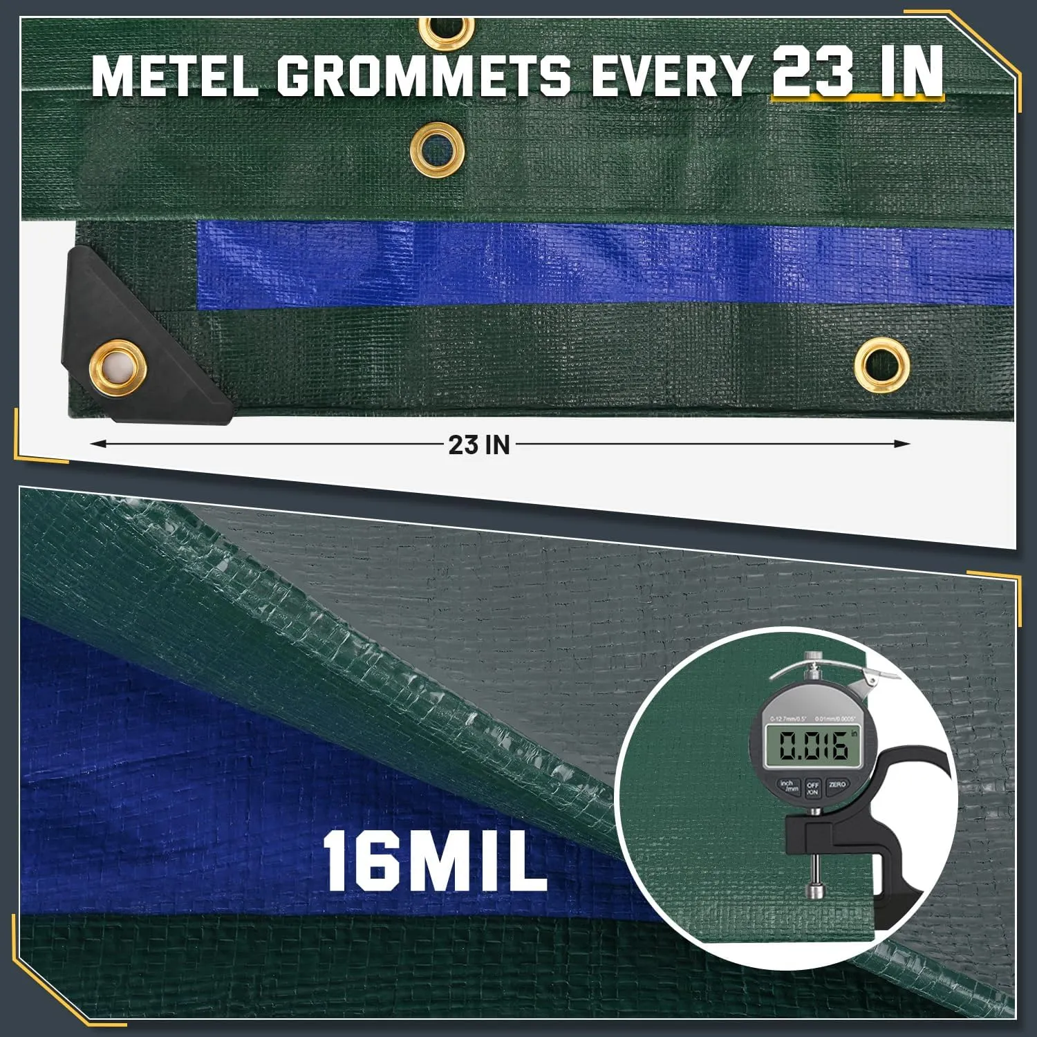 Kesfitt Tarp Heavy Duty Waterproof 12x16FT,16 Mil Thick Tarps Tear&Fade Resistant,UV Resistant,Poly Tarp Cover with Grommets and Reinforced Edges for Outdoor Camping Pools Boat Car(Green/Blue)