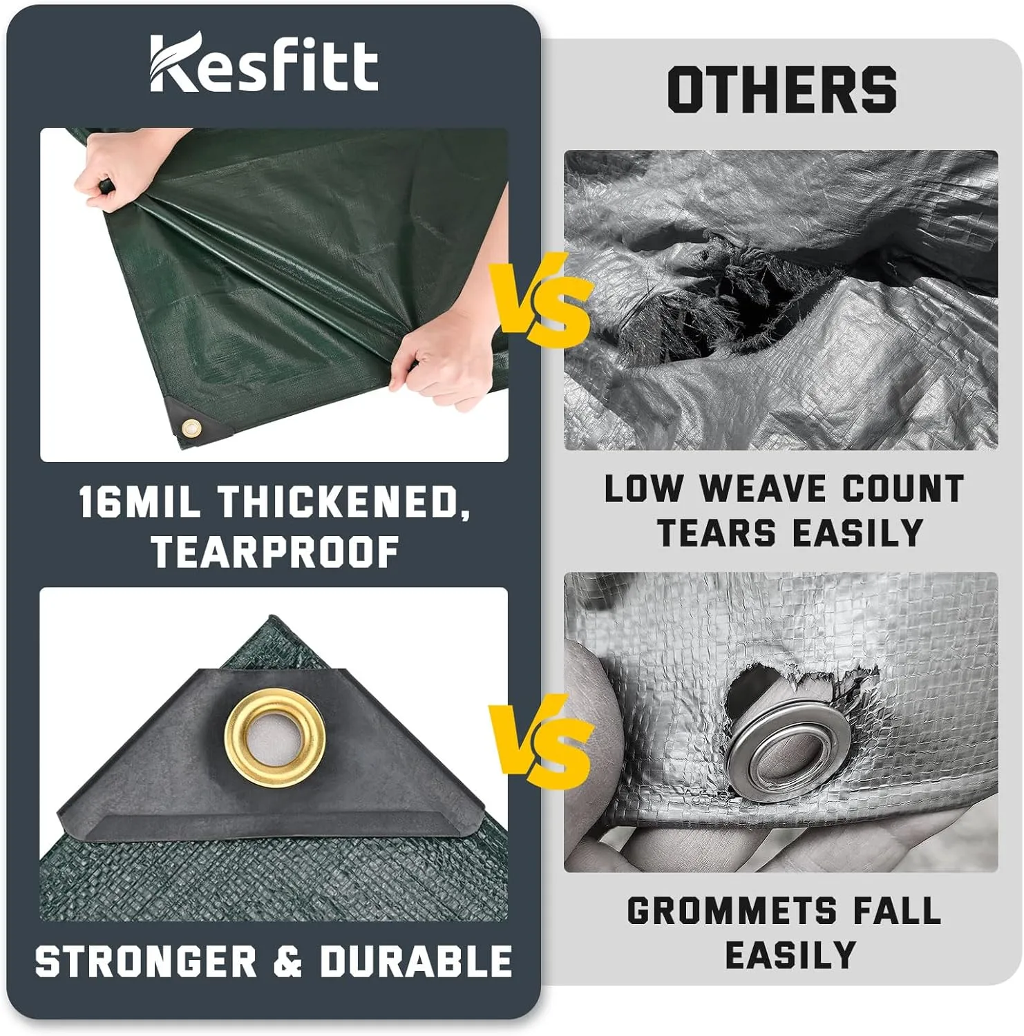 Kesfitt Tarp Heavy Duty Waterproof 12x16FT,16 Mil Thick Tarps Tear&Fade Resistant,UV Resistant,Poly Tarp Cover with Grommets and Reinforced Edges for Outdoor Camping Pools Boat Car(Green/Blue)