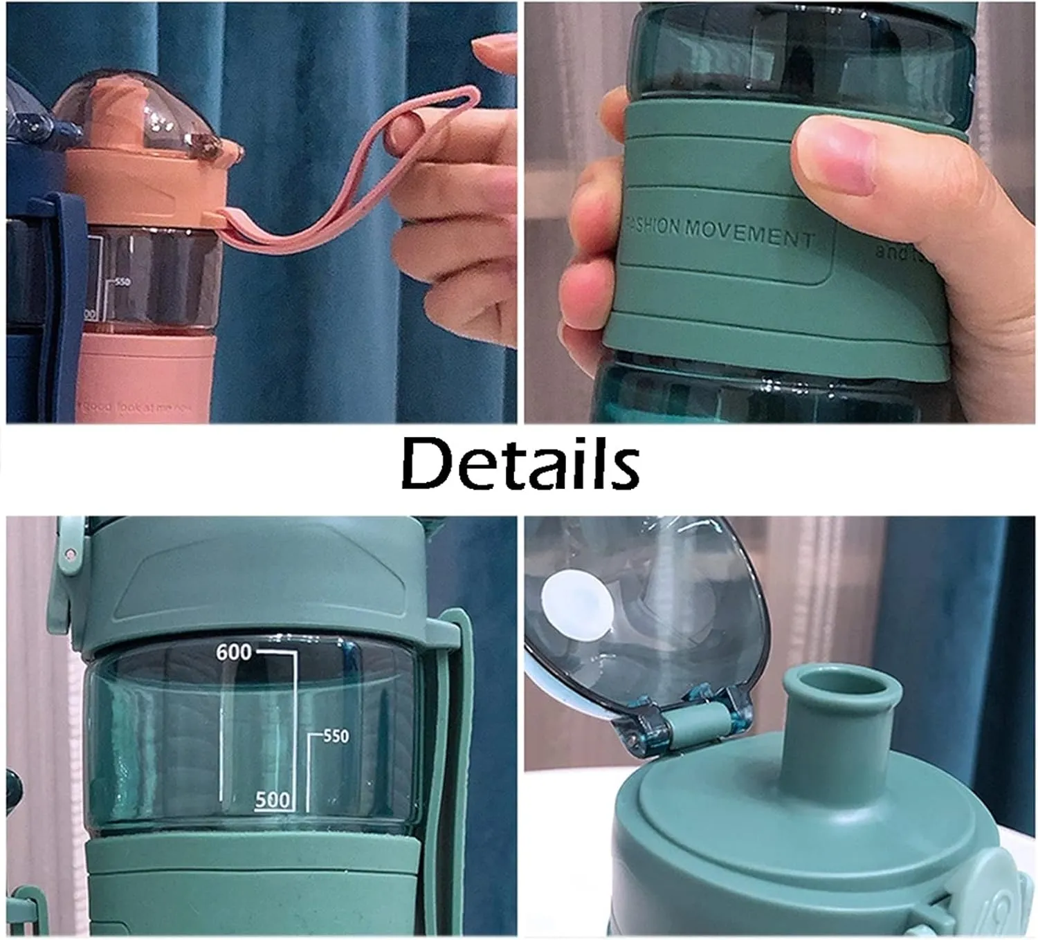 kettles Sport Bottles with Leak-proof Lid-Time Marker,Non-Slip Silicone,Large Water Jug-Portable Handle,Cups for Fitness/Camping canteen(B)