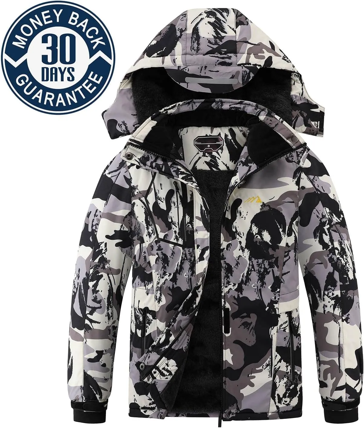 Kid's Ski Jacket Waterproof Boy's and Girl's Warm Fleece Winter Jacket Windproof Hooded Snow Coat