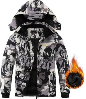 Kid's Ski Jacket Waterproof Boy's and Girl's Warm Fleece Winter Jacket Windproof Hooded Snow Coat
