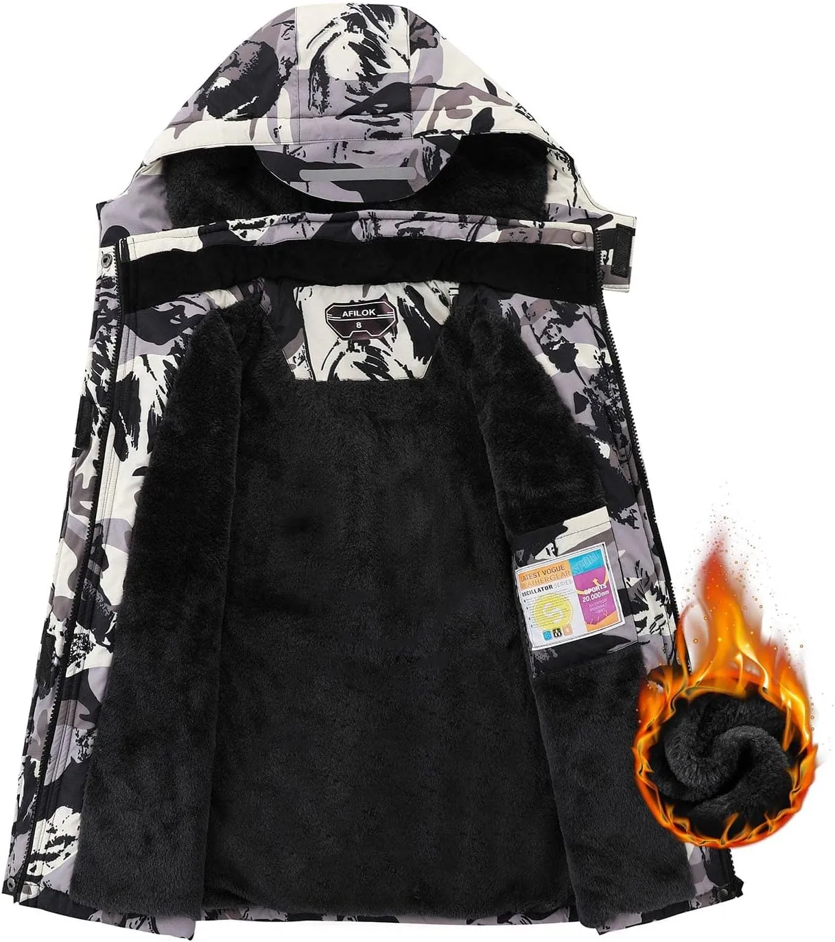 Kid's Ski Jacket Waterproof Boy's and Girl's Warm Fleece Winter Jacket Windproof Hooded Snow Coat