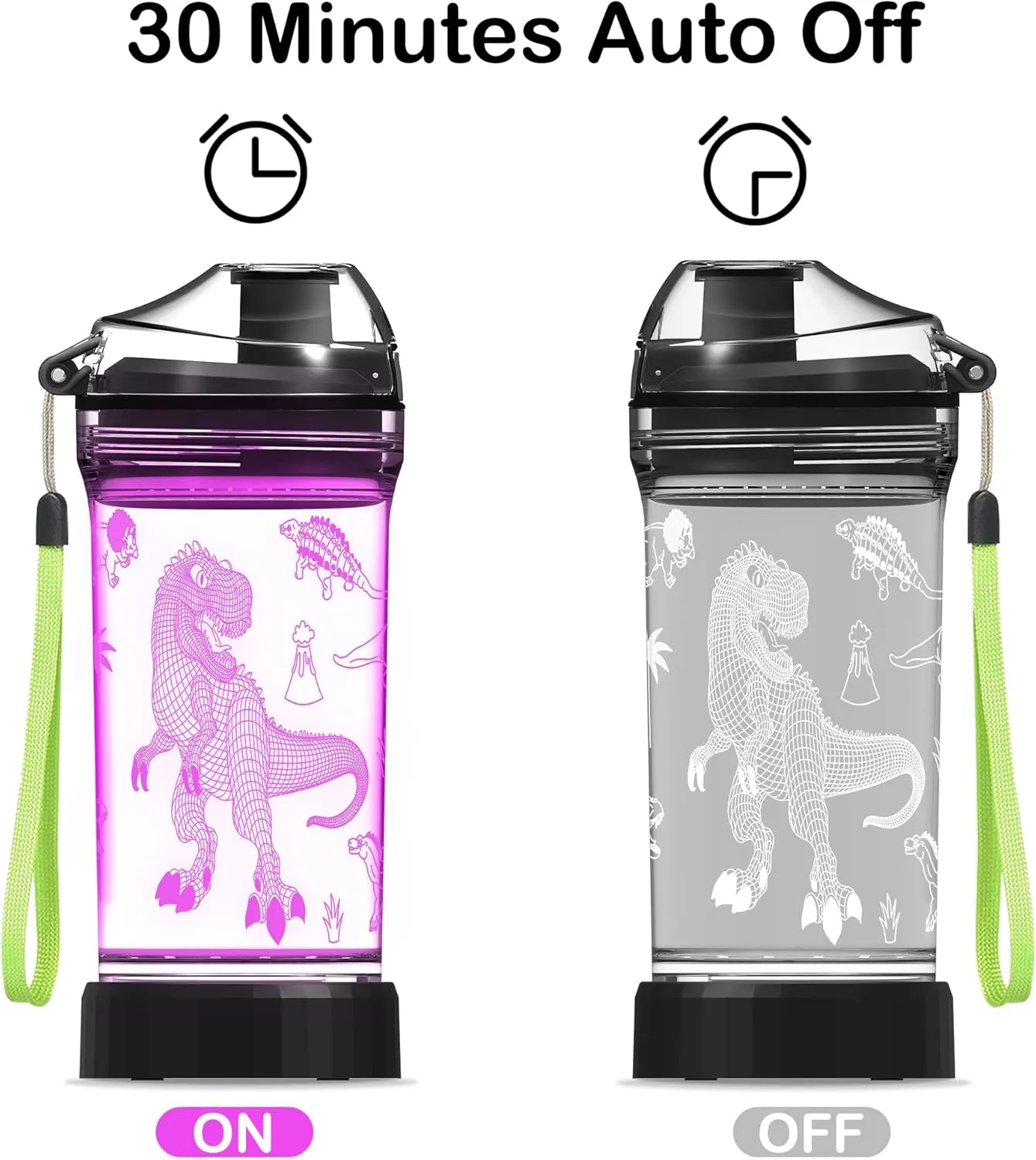 Kids Water Bottle, Dinosaur-themed Light-Up Sport Cup with 3D Glowing LED Dinosaur Light – 14 OZ Tritan BPA-Free - Camping, and Holidays (Dinosaur)…