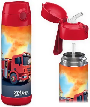 kids water bottle with straw - CHARLI - insulated stainless steel water bottle - thermos - girls/boys (Fire Engine Red, 18 oz)