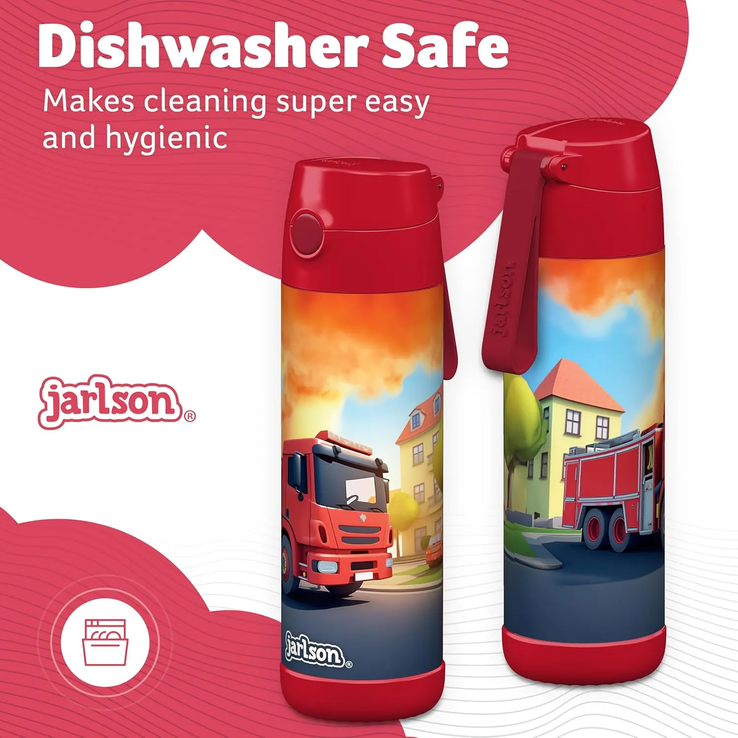 kids water bottle with straw - CHARLI - insulated stainless steel water bottle - thermos - girls/boys (Fire Engine Red, 18 oz)