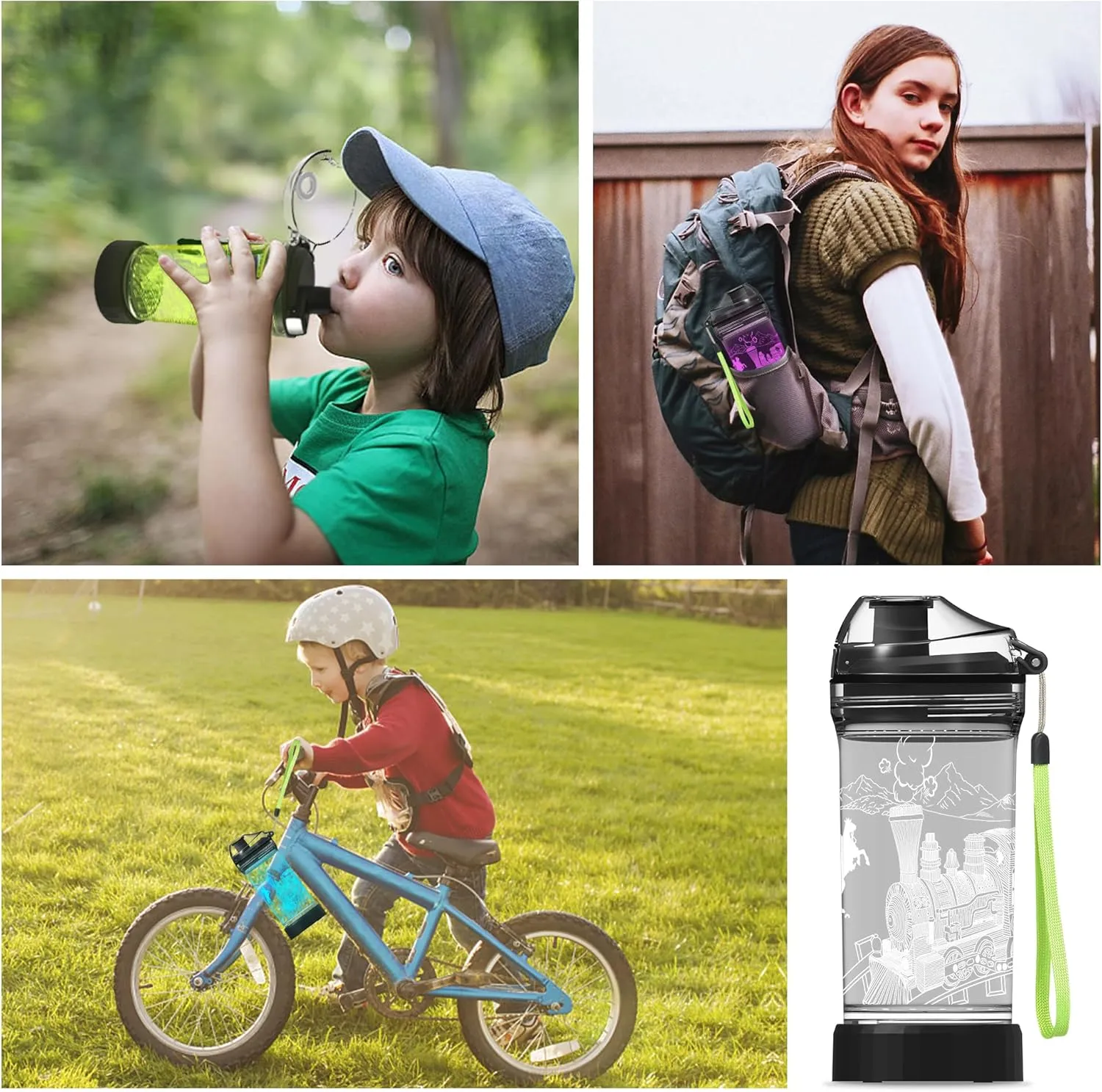 Kids Water Bottle with Train Design 3D Glowing LED Light-Tritan BPA Free,Perfect for Back-to-School Season, Girls, Boys, Kids, Holiday Camping, Picnic Gifts - 14 oz Travel Mug