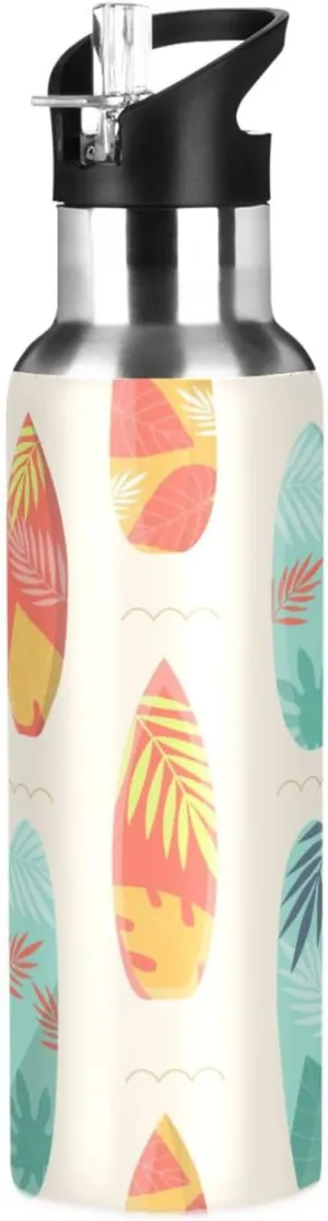 Kigai Cartoon Surfboard Insulated Water Bottle with Straw Lid BPA-Free 20 oz Double Wall Vacuum Stainless Steel Leakproof Sports Water Bottle for Travel Fitness Gym