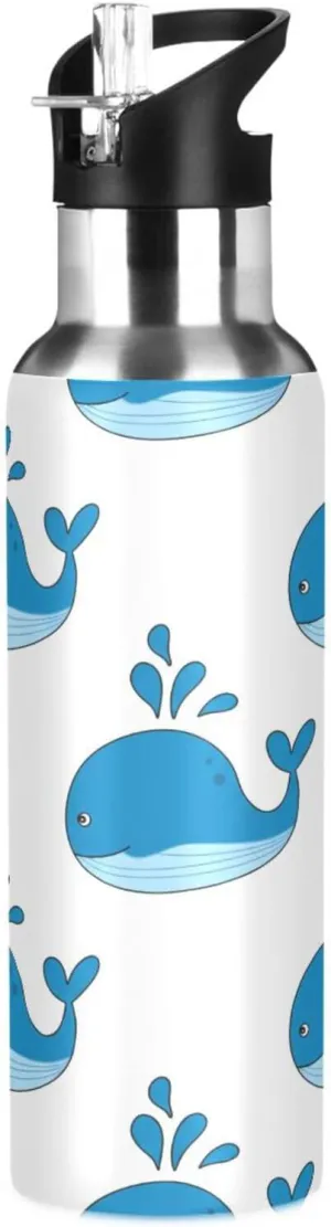 Kigai Cute Whales Insulated Water Bottle with Straw Lid BPA-Free 20 oz Double Wall Vacuum Stainless Steel Leakproof Sports Water Bottle for Travel Fitness Gym